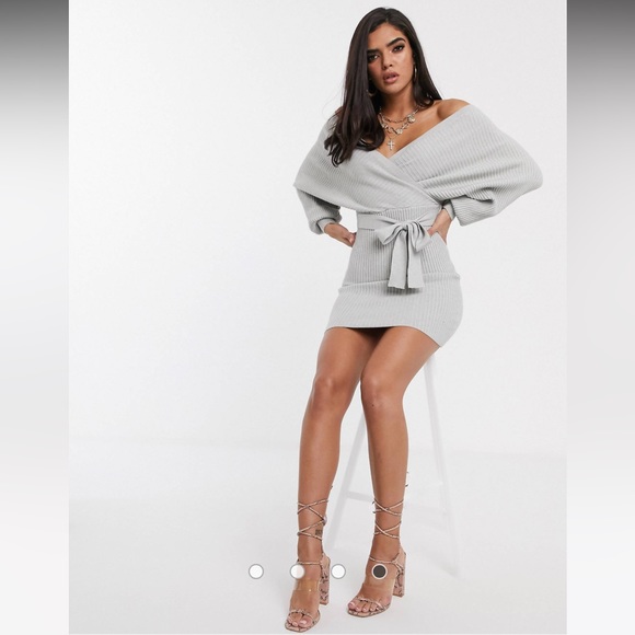 Parallel Lines Mini Wrap Sweater Dress with Cut Out Back - Picture 4 of 7